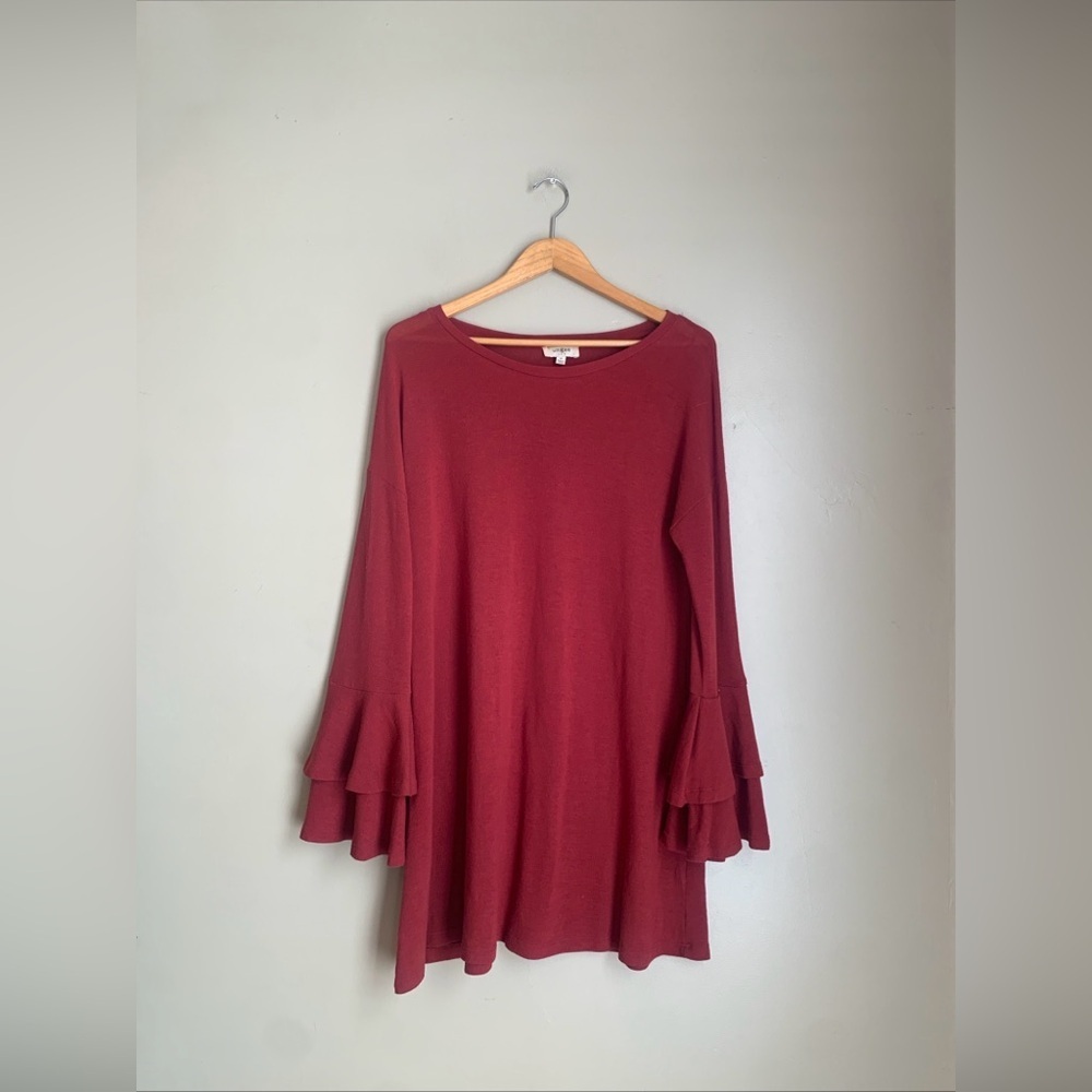 Umgee Dress Bell Sleeve Whimsical Peasant Feminine Boho Tunic Jersey Knit Sz M